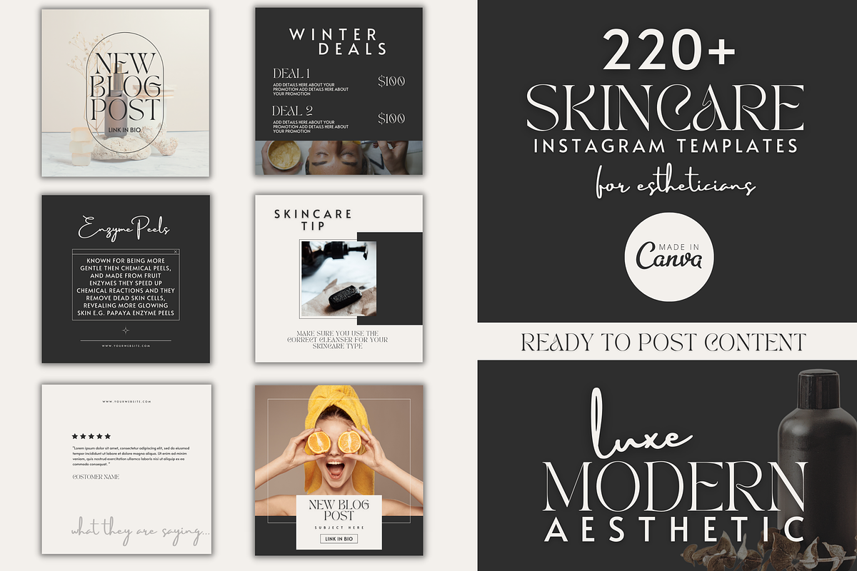 Skincare Instagram Templates Black, a Social Media Template by Faytemplates (Photo 1 of 7)