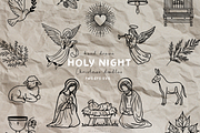 Holy Night Nativity Scene Line Art, a Seasonal Illustration by Blumensdiary (Thumbnail 1 of 7)