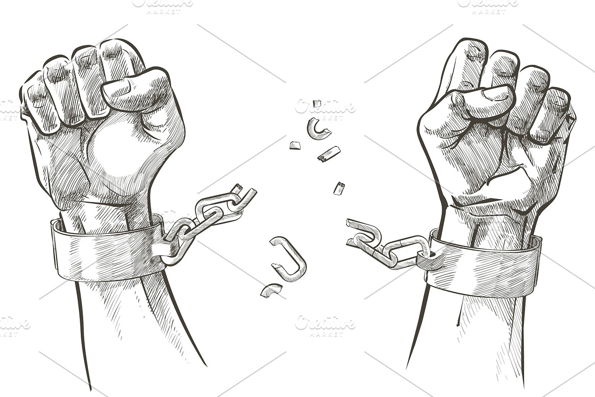 hands breaking steel shackles chain, a Person Illustration by Alltruecolours