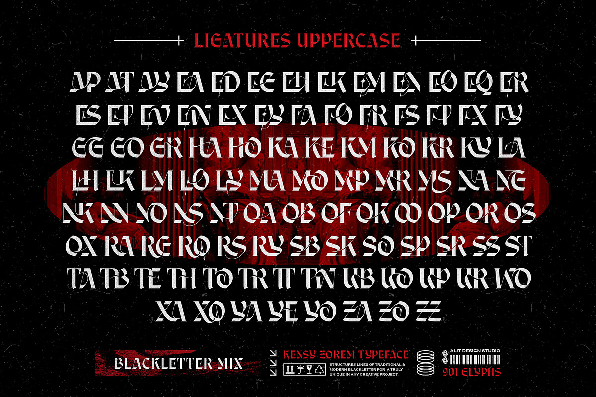 Kensy Zorem Typeface, a Blackletter Font by alit design (Photo 17 of 20)