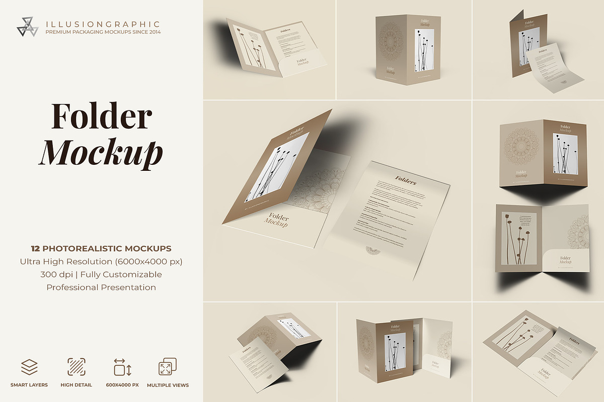 Folder Mockup - 12 Views, a Packaging Mockup by Illusiongraphic (Photo 1 of 28)