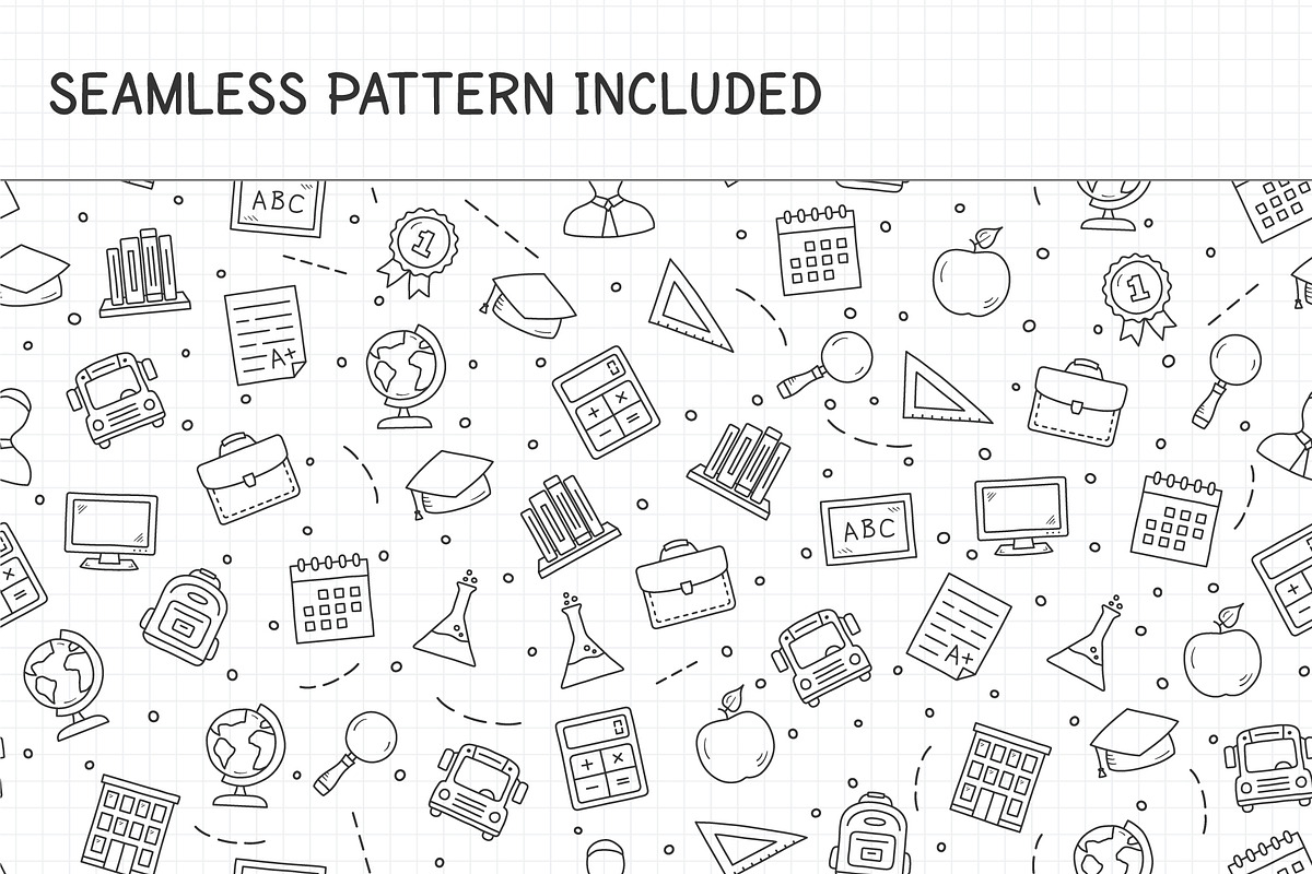 School Icons and Pattern, an Outline Icon by PixMarket (Photo 3 of 3)