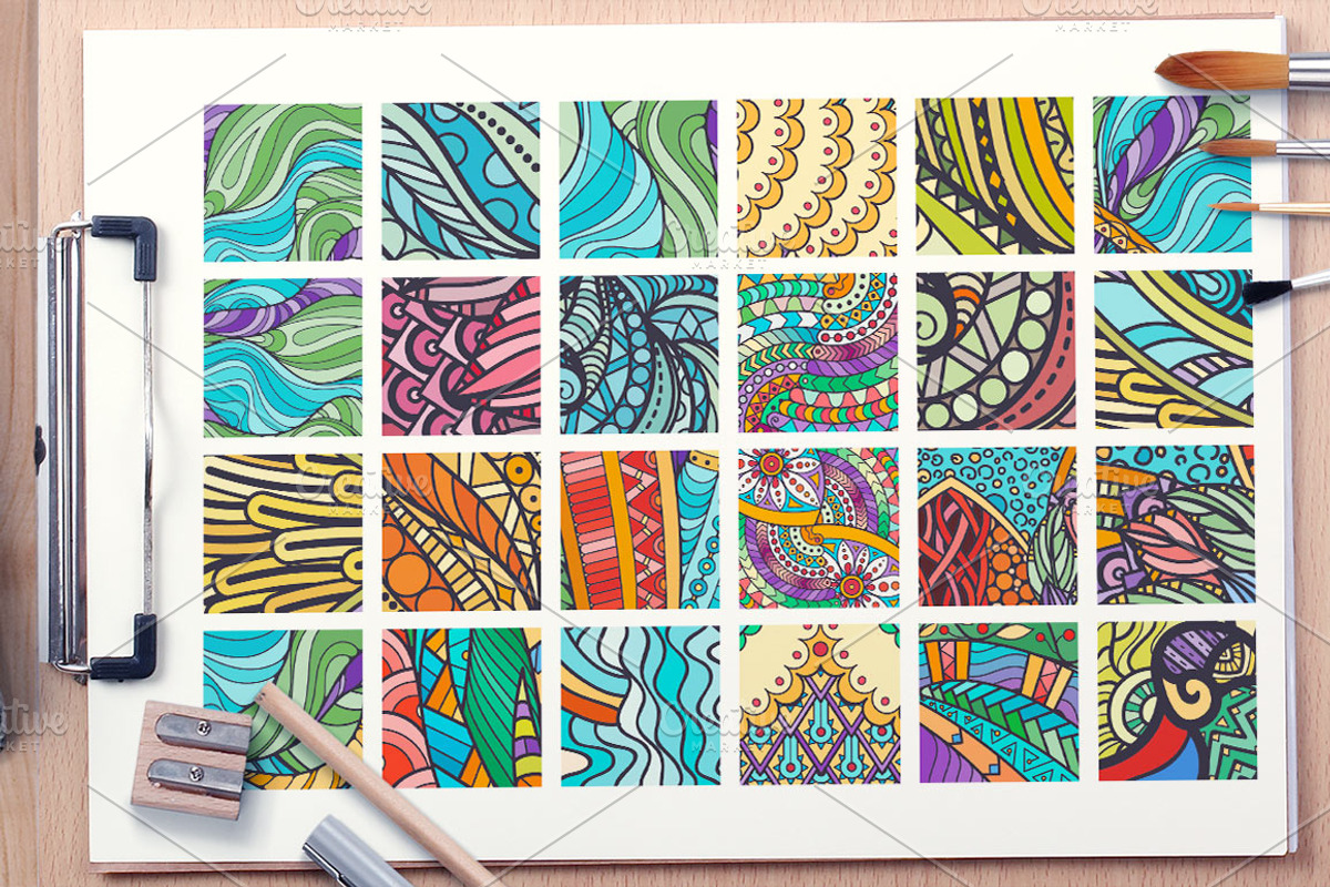 256 Vector Zentangle Patches, a Pattern Graphic by Drekhann Stories