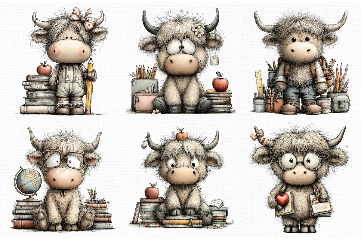 Back to School Highland Cow Clipart, an Animal Illustration by Libby Wishes (Photo 4 of 5)