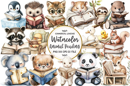 Baby Animal Reading Clipart, an Illustration by OK Design