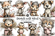 Animals with Wheat PNG Clipart Set, a Seasonal Illustration by OK Design (Thumbnail 1 of 6)