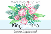 King protea. Watercolor clip art., an Illustration by Anyuka (Thumbnail 1 of 4)