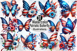 Watercolor Patriotic Butterfly Subl, an Illustration by SVGArt