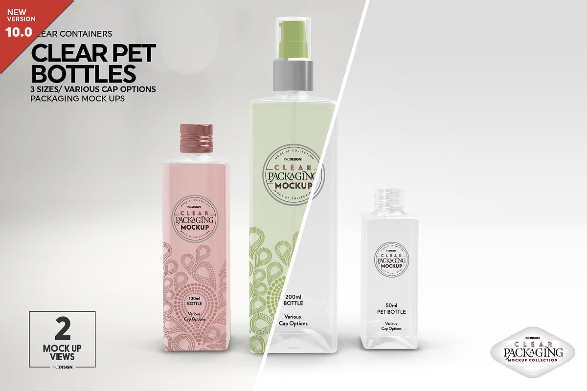 Clear Squared PET 3Bottles Mockup, a Packaging Mockup by INCDesign (Photo 1 of 10)