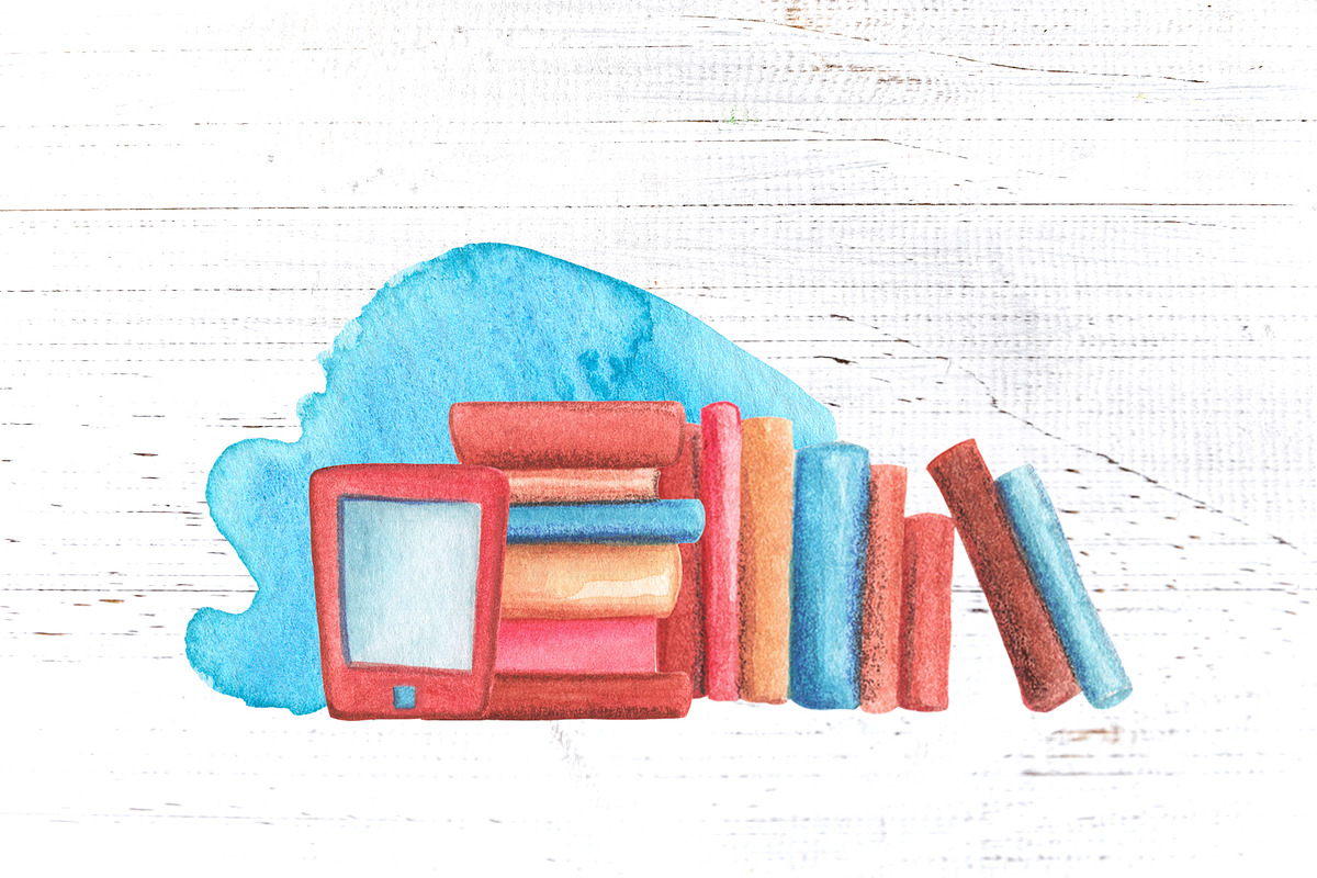 Vintage Books Watercolor Clipart, a Decorative Illustration by RabbitAndPencil (Photo 9 of 12)