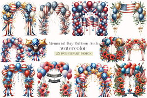 Memorial Day Balloon Arch Clipart, an Illustration by DreamArtGraphic