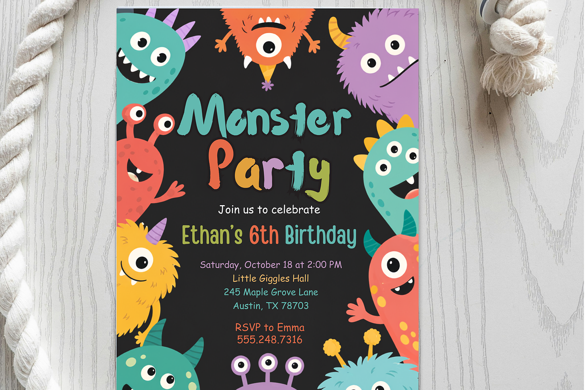 Monster Birthday Party Invitation, an Invitation Template by heynomi (Photo 12 of 19)