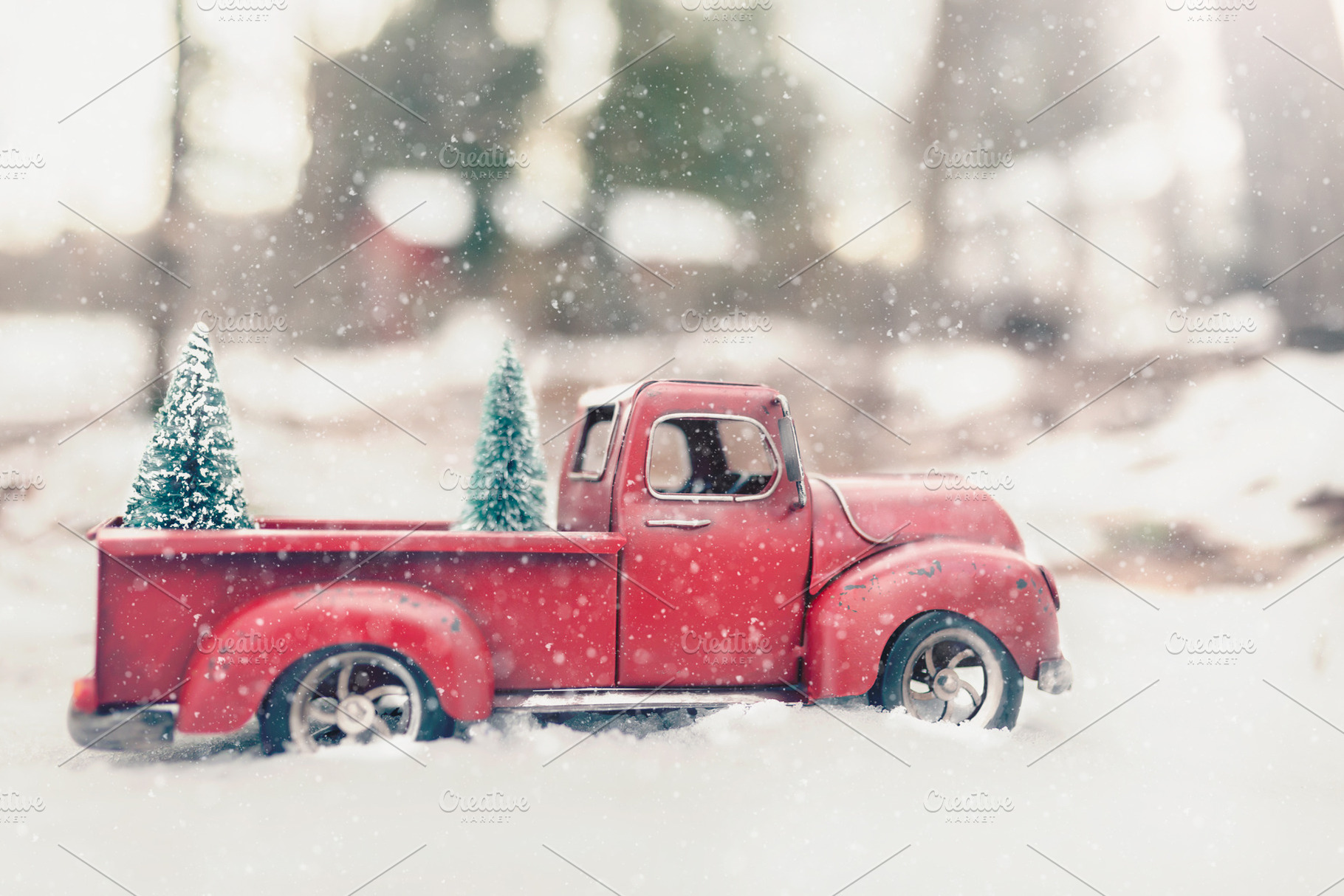 01 vintage red truck christmas tree featuring antique, vintage, and holiday, a Holiday Photo by Nancy Hebert Photography