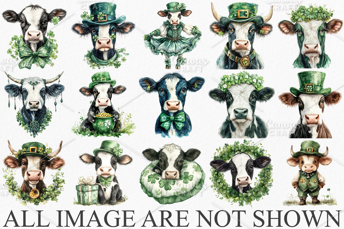 Watercolor St.Patrick's Cow Clipart, an Illustration by Canvas Craft (Photo 3 of 6)