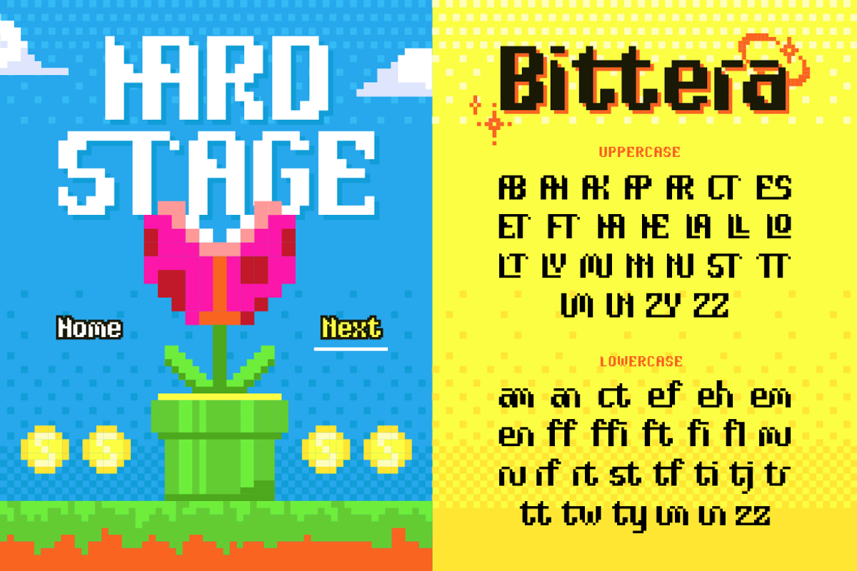Bittera - Retro 8-bit Pixel, a Sans Serif Font by Artisan Themes (Photo 6 of 11)