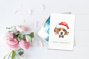 Christmas Watercolor Beagle Cards