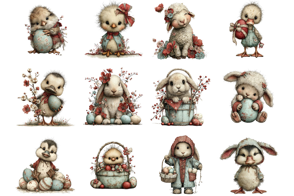 Watercolor Easter Animals Clipart, an Illustration by Designking (Photo 2 of 5)