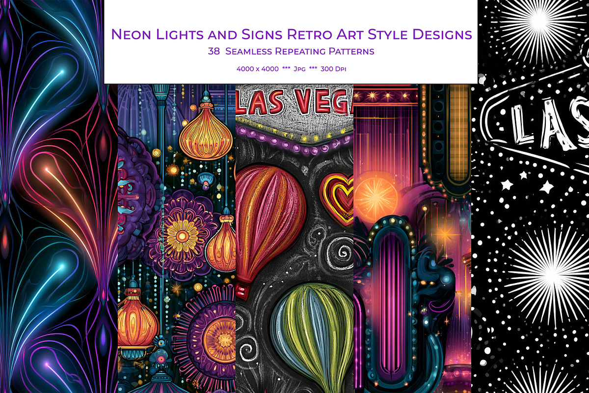 Neon Lights and Signs Retro Art, a Pattern Graphic by karenfoleyphoto (Photo 1 of 9)