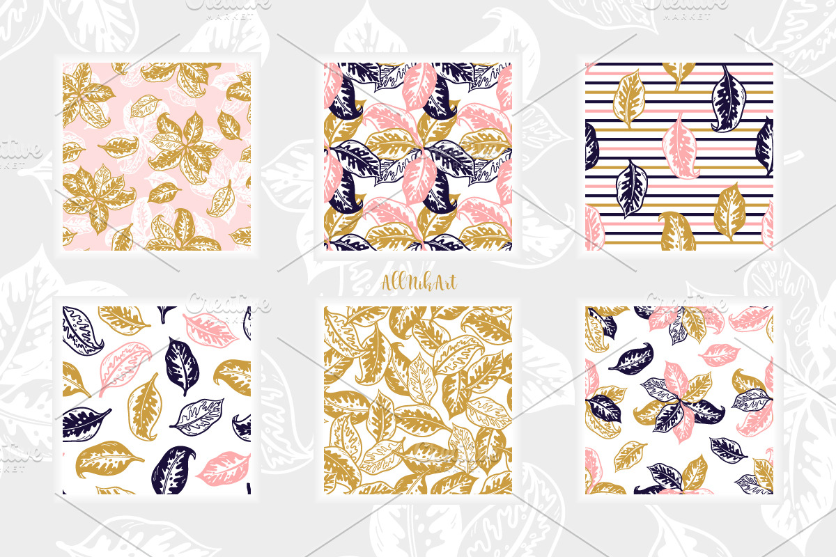 Tropical Leaves Patterns & Set, a Pattern Graphic by AllNikArt (Photo 2 of 3)