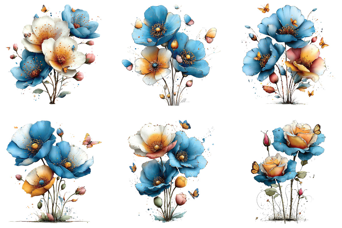 Whimsical Flowers Butterflies Clipar, an Illustration by CraftArtStudio (Photo 2 of 6)