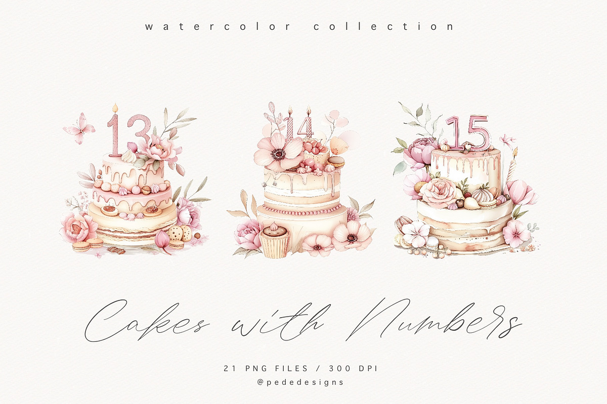 Cakes with Numbers, a Food Illustration by PeDe Designs