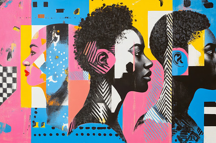 Vibrant Abstract Portrait of Women in Geometric Street Art