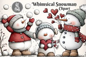 Whimsical Christmas Snowman Clipart, an Illustration by Dream Creation