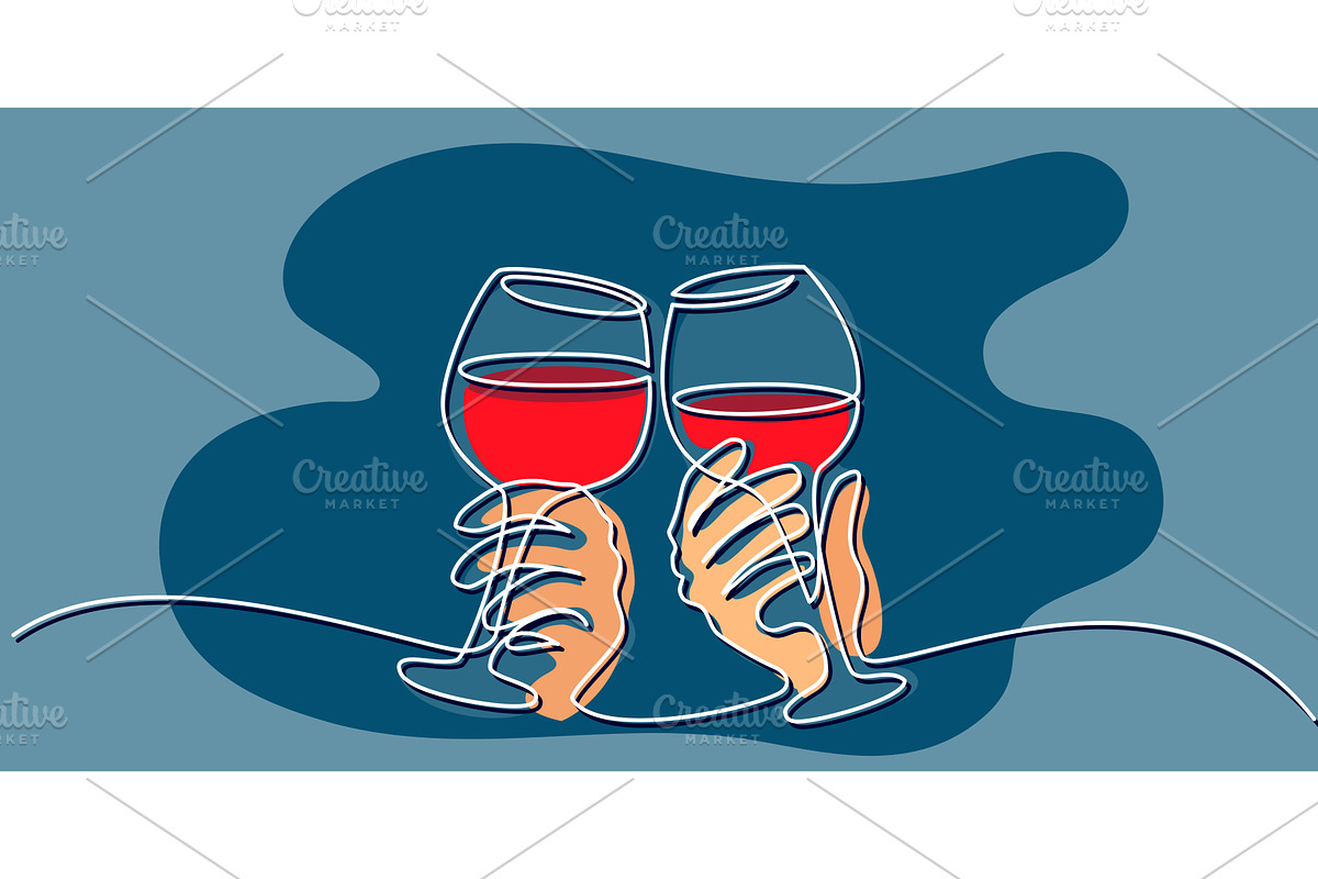 Wine glasses clinking cheers, a Person Illustration by Valenty