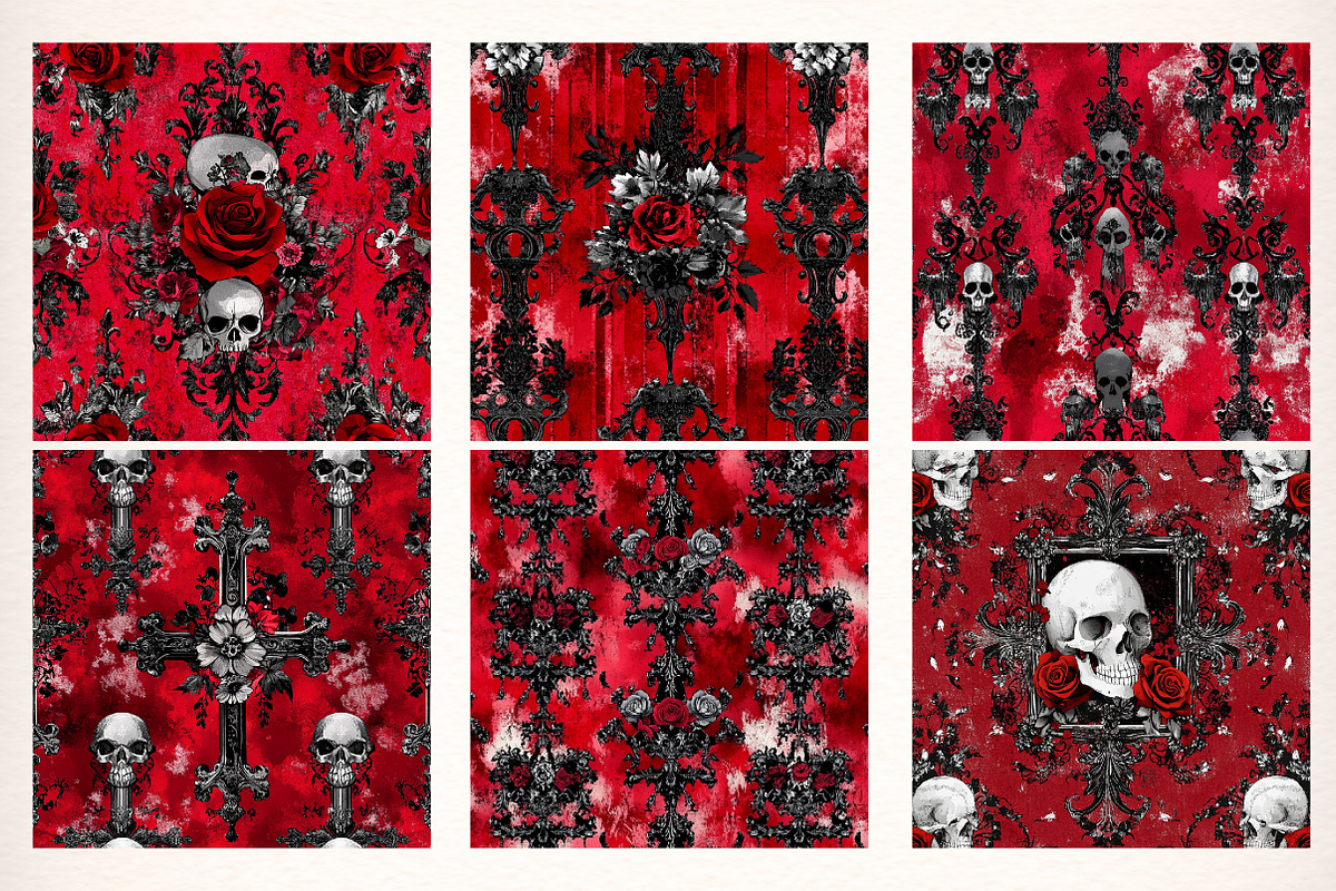 Halloween Red Gothic Digital Paper, a Pattern Graphic by Digital Artistic99 (Photo 2 of 6)