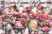 Quirky Valentine Pig Clipart, an Illustration by SVGArt (Thumbnail 1 of 8)