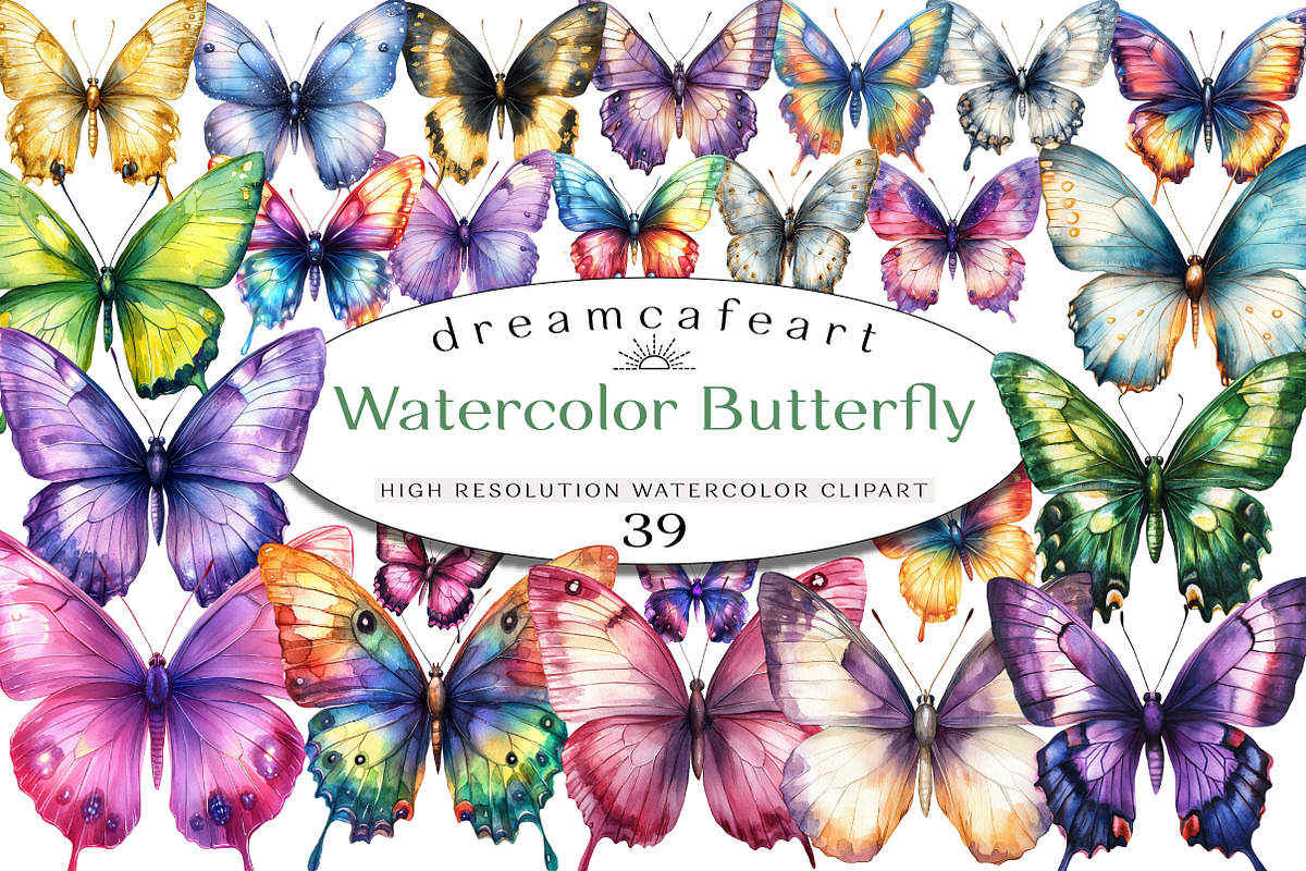 Watercolor Butterfly Clipart, an Animal Illustration by DreamCafeArt (Photo 1 of 3)