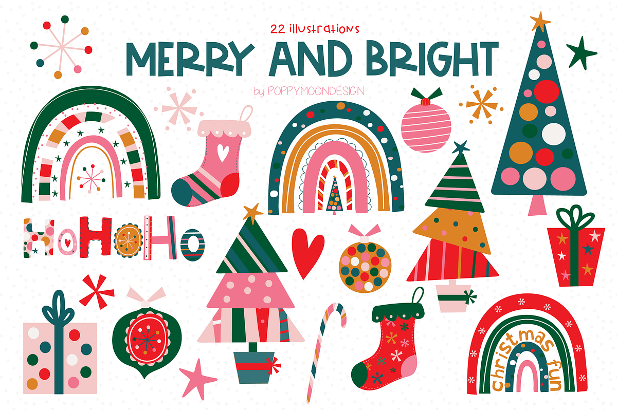 Merry and Bright clipart set, an Illustration by Poppymoondesign (Photo 1 of 3)