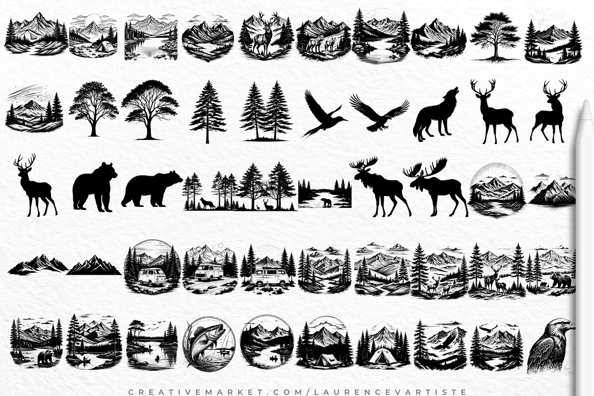 Camping Forest Mountains Procreate, a Brush Add-On by LaurenceVArtiste (Photo 5 of 8)