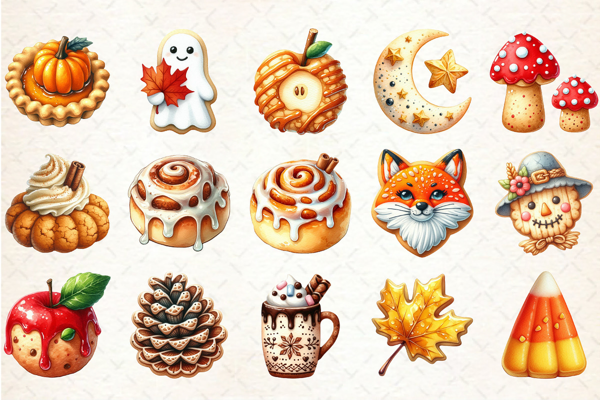 Watercolor Autumn Cookies Clipart, an Illustration by Rose Art (Photo 2 of 5)