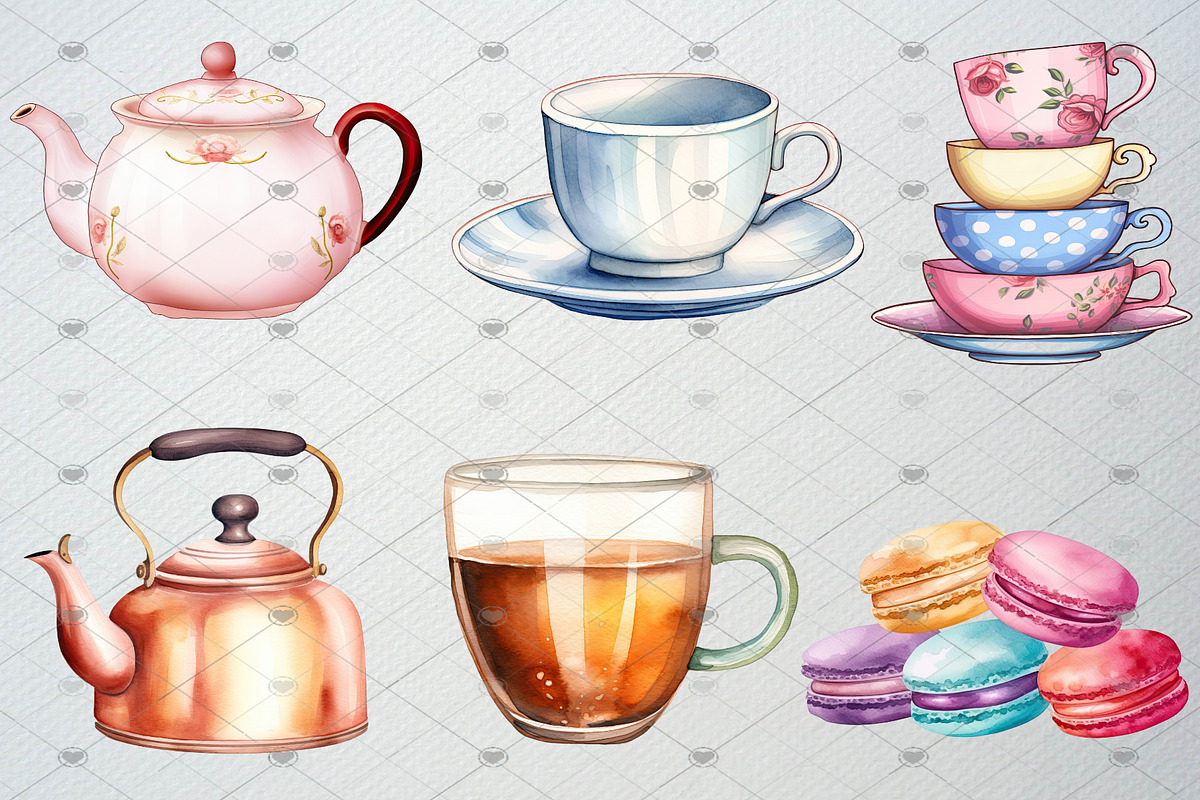 Watercolor Tea Party Clipart, 65 PNG, an Illustration by CropUp Creative (Photo 2 of 5)