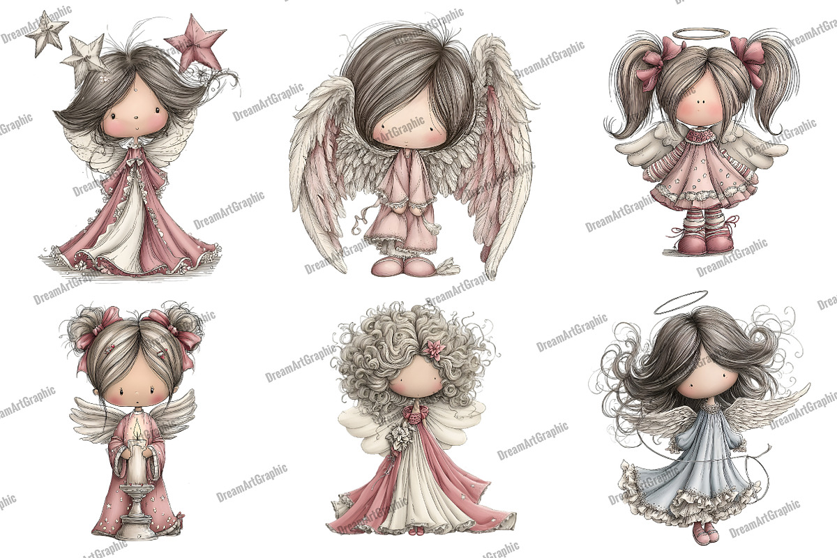 Whimsical Christmas Angel Clipart, an Illustration by DreamArtGraphic (Photo 5 of 5)