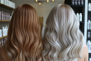 Two women showcase beautiful hairsty, a Photo by Tanuart