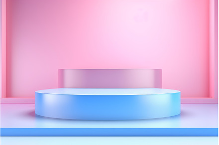 Contrasting Pink and blue podium, an Abstract Photo by Ylivdesign
