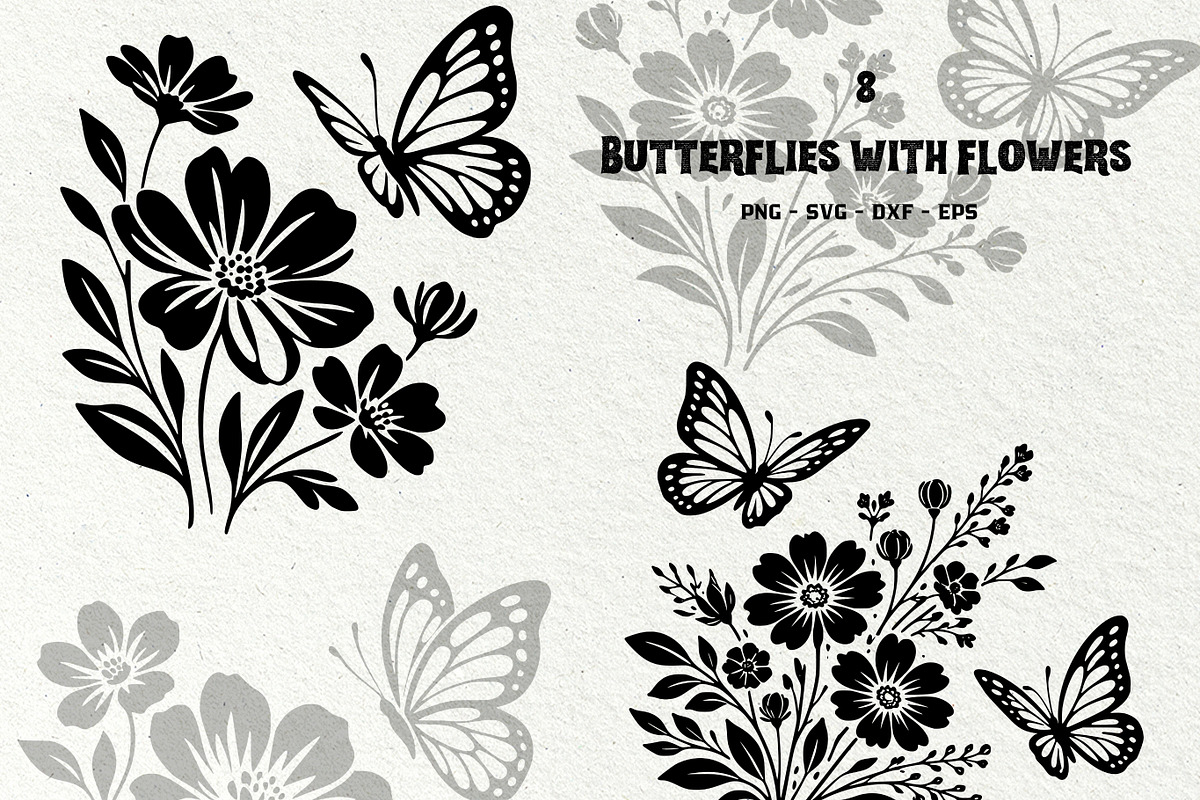 Butterfly Flower Silhouette, a Decorative Illustration by DENIDigitalArtSudio (Photo 1 of 4)