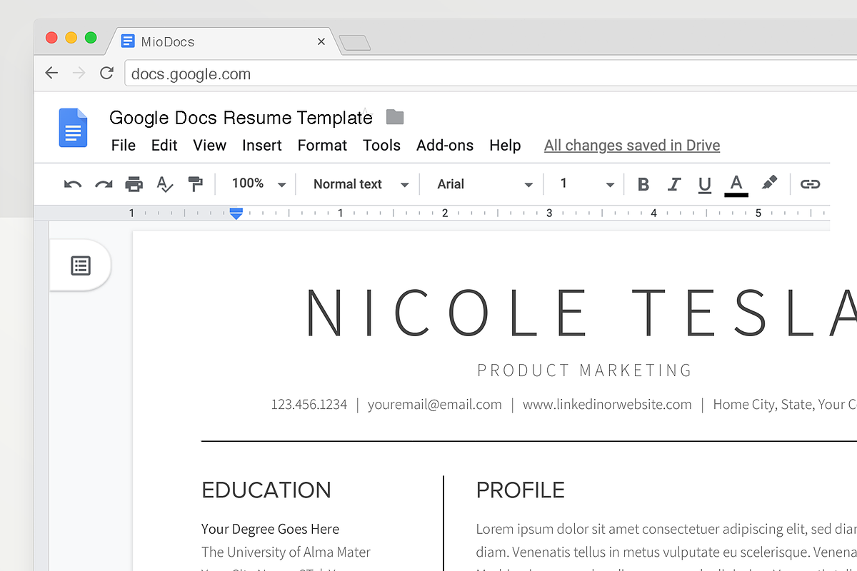 Google Docs Resume Template, a Resume Template by MioDocs (Photo 7 of 7)