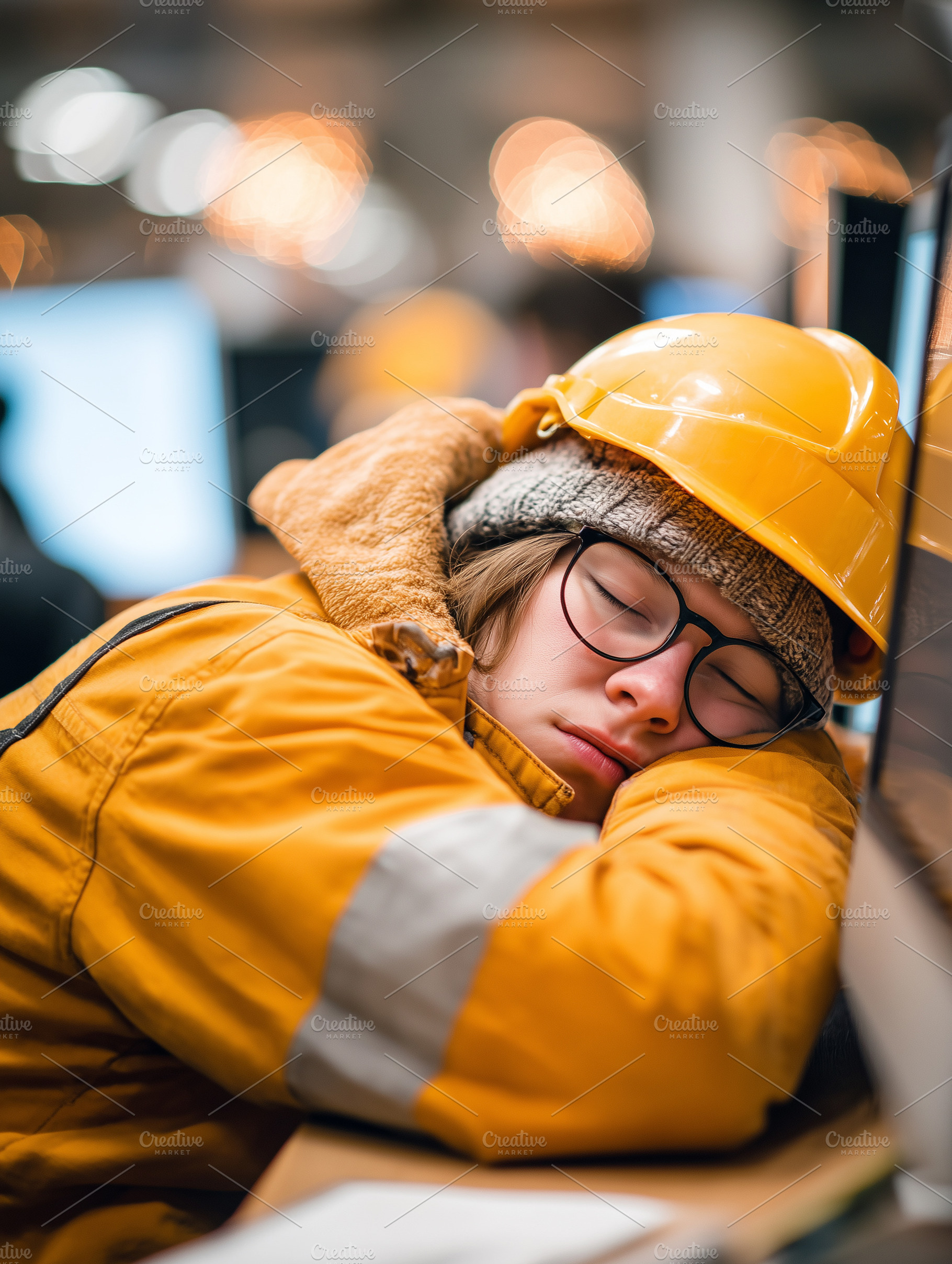 Tired female construction worker in, an Industrial Photo by MistyDay