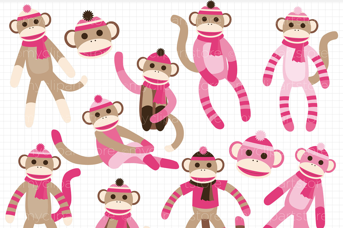 Sock Monkey (Pink) - Vector Clipart, an Illustration by MyClipArtStore (Photo 2 of 2)