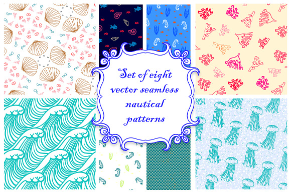 Set of vector nautical patterns preview 2