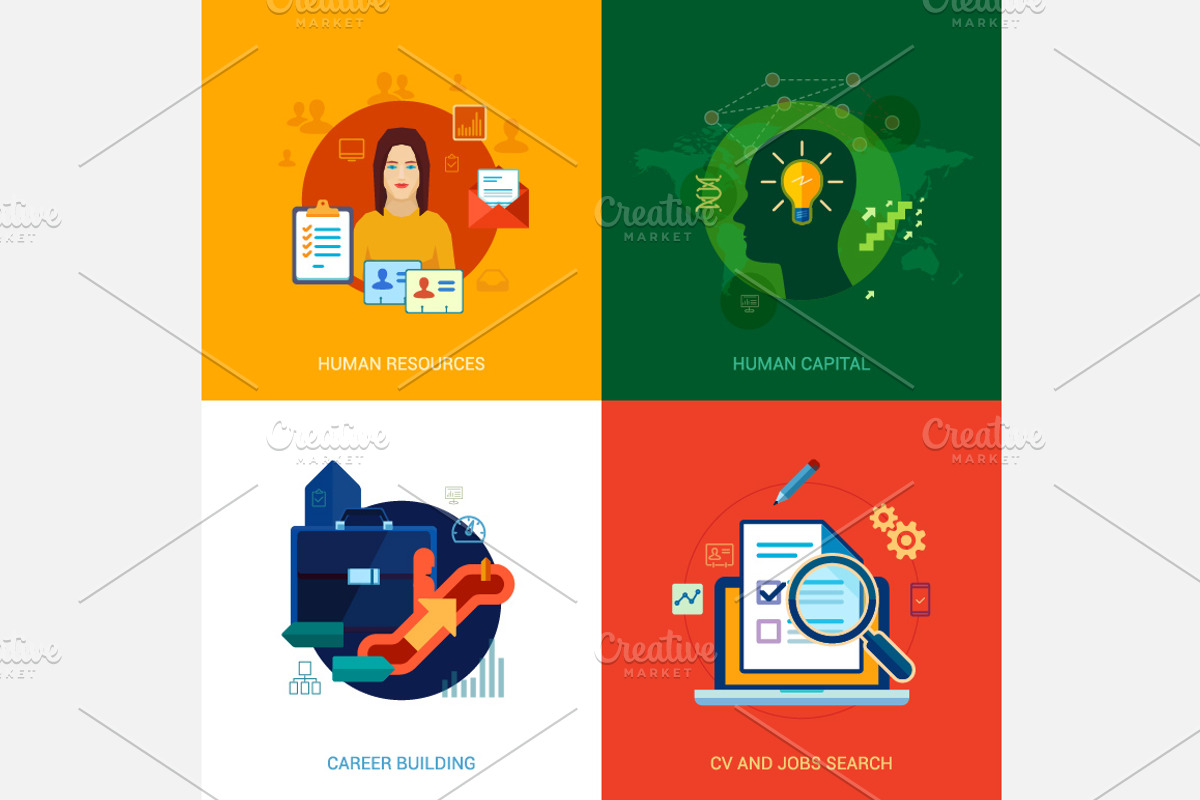 Flat icons set for human resources.