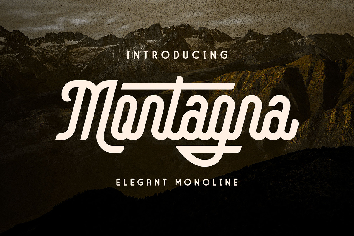 Montagna - Elegant Monoline, a Script Font by Arterfak Project (Photo 1 of 13)