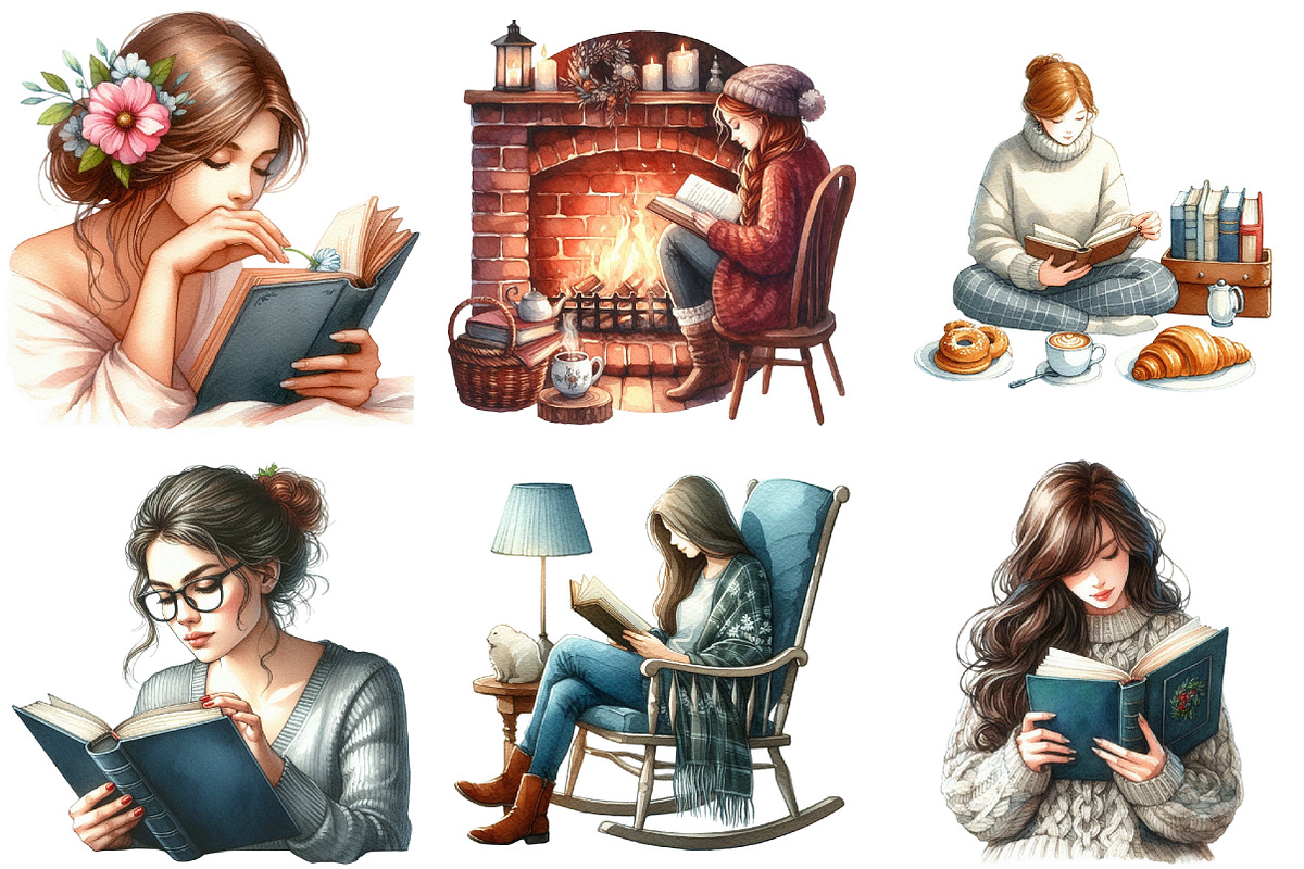 Watercolor Woman Reading Clipart, an Illustration by Daily.Designs (Photo 2 of 5)