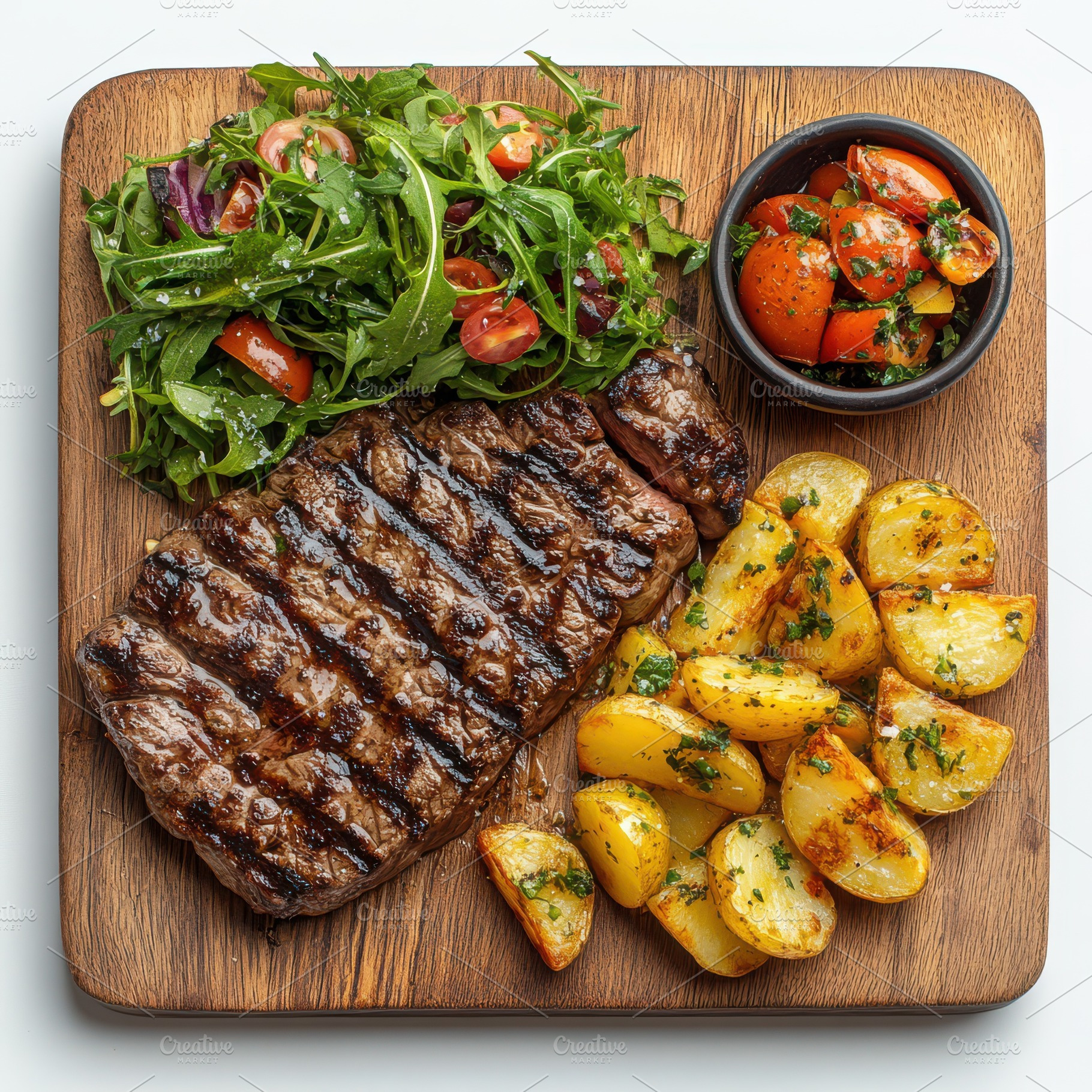 Delicious grilled beef steak and rus, a Food & Drink Photo by Pixeness Studio