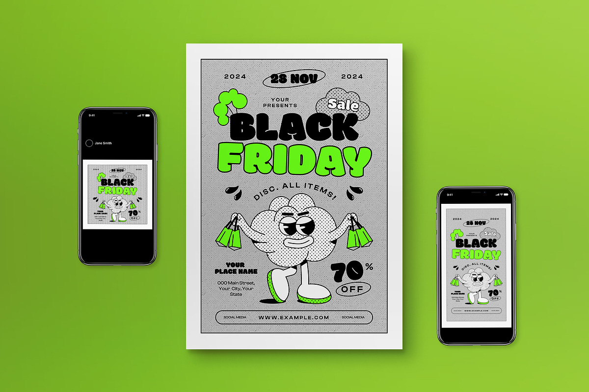 Neon Pop Art Black Friday Flyer Set, a Flyer Template by graphicook (Photo 1 of 3)