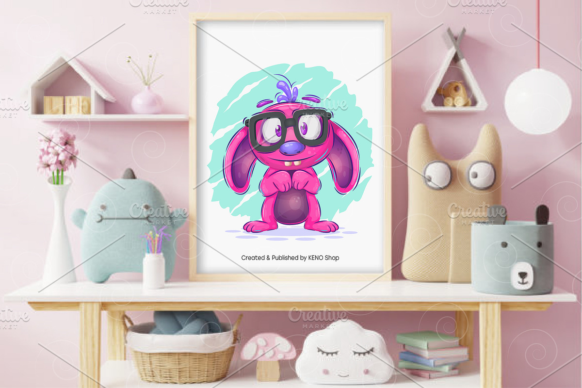 Shy cartoon monster. Tshirt, PNG., an Animal Illustration by KENO Mascots (Photo 3 of 4)