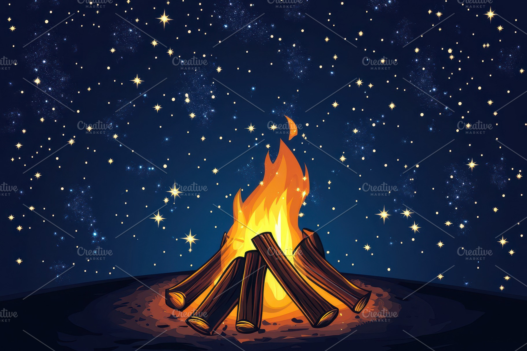 Campfire glows beneath starlit sky, a Photo by Pavel_design